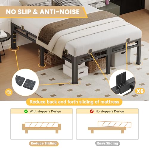 Bed Frame Full Size,18 Inch Metal Heavy Duty Double Layer Platform Black, view 5
