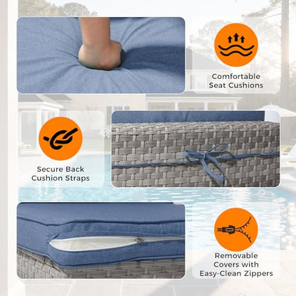 6-Seat Modular Patio Furniture Set – Outdoor Wicker Sectional Sofa with Thick 4″ Cushions, Dual-Strand PE Rattan, Rust-Resistant 18 mm Steel Frame, Backyard Garden Deck Lounge,Navy