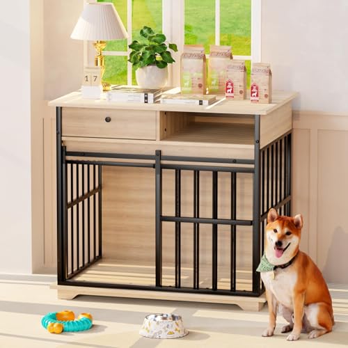 35.5" Dog Crate Furniture, Dog Kennel Indoor with Wheels for Medium Small Dogs, view 2