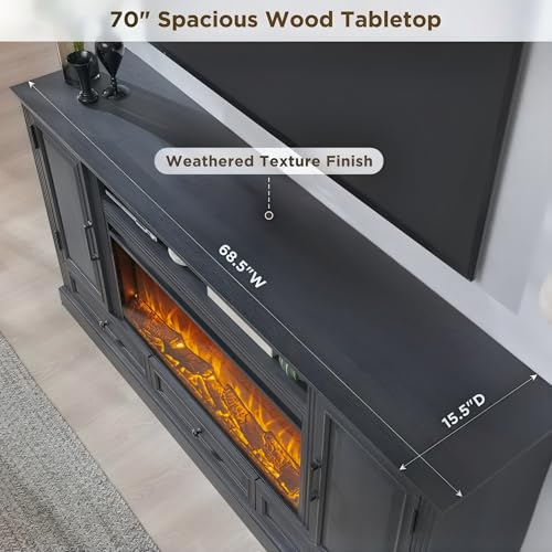 35.7" Tall Farmhouse Fireplace TV Stand for 80 Inch TV Living Room, Black, view 6