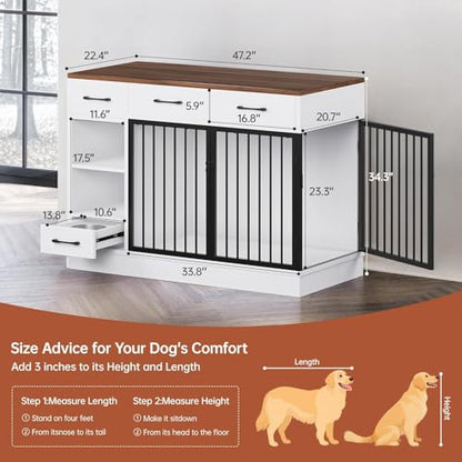 47" Heavy Duty Indoor Dog Crate Furniture for Medium Dogs, White, view 3