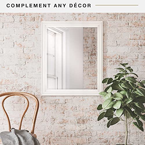 Ezra 28.66x34.66 Large Wall Mirror, White Woodgrain & Beveled Mirror, Vertical & Horizontal Wall Hanging Mirror for Bathroom, Bedroom & Livingroom