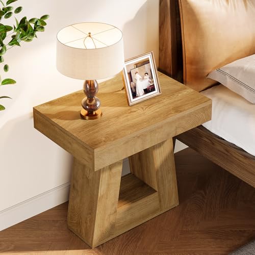 Tribesigns 2-Tier Modern Nightstand, Wooden Bedside Table with Trapezoid Base, Small Night Table with Wood-Grain Finish for Living Room Bedroom
