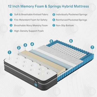 Queen Mattress 10 Inch Hybrid Mattress in a Box, view 7