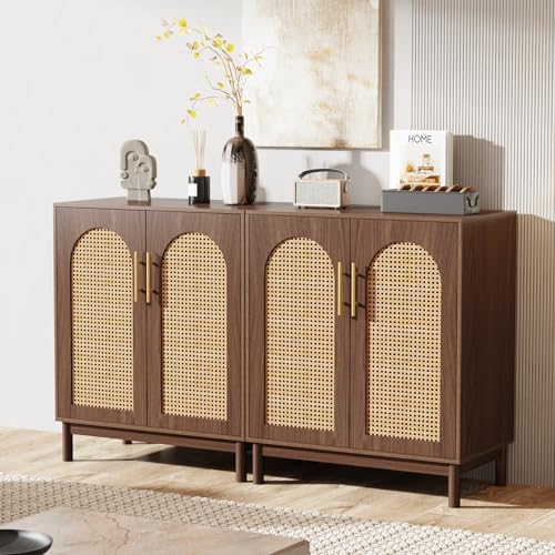 Set of 2 Rattan Sideboard, 59” Buffet Cabinet with Storage, view 6