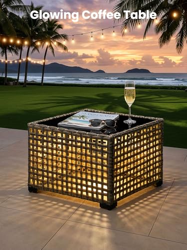 5 Piece Outdoor Patio Furniture with 3 Seat Sofa,Rattan Wicker Coversation Set with Swivel Rocking Chair,Balcony Sofa Set with Shiny Table for Outside Porch Backyard Pool, Dark Grey