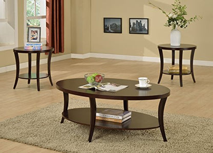 Perth Contemporary Oval Coffee Table with Shelf, Espresso