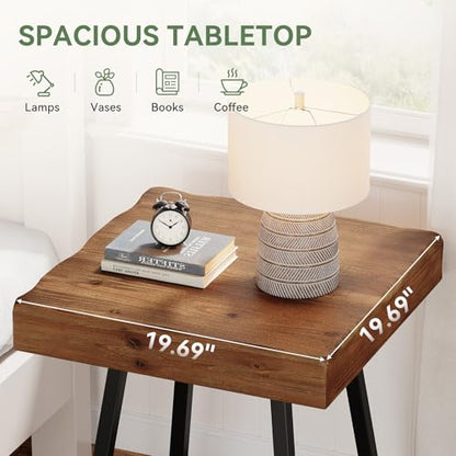2PCS Solid Wood Nightstand with Metal Frame, Industrial Square Bedside Table for Bedroom, Small Spaces (2)