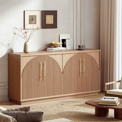 65" Arched Sideboard Buffet Cabinet with Storage, Fluted Credenza, view 4