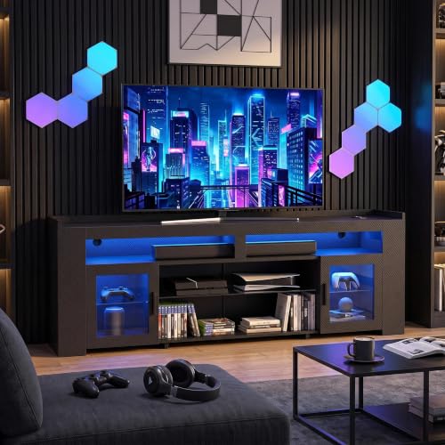 TV Stand with Charging Station & LED Lights, Fits TVs UP to 75 Inch, view 4