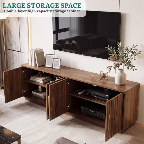 70" Mid Century Modern TV Stand for 80 Inch TV, Storage, Walnut, view 7