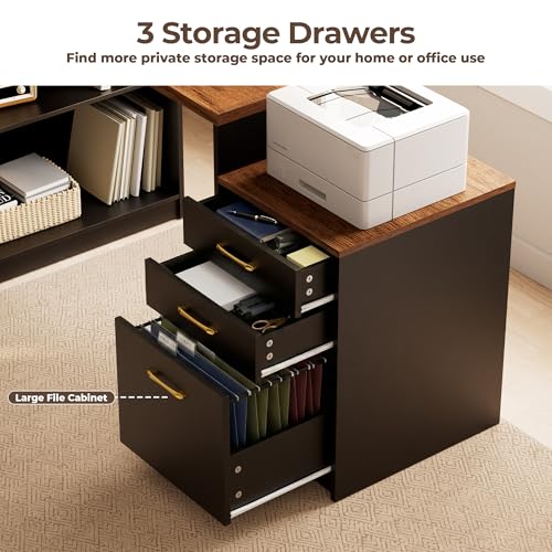 L Shaped Executive Desk with Storage Cabinet and Power Outlet, Office Desk, view 6