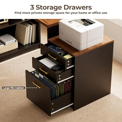 L Shaped Executive Desk with Storage Cabinet and Power Outlet, Office Desk, view 6