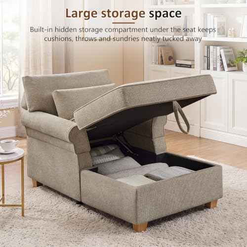 63.39" Oversized Chaise Lounge Chair with Storage, Chenille Camel, view 5
