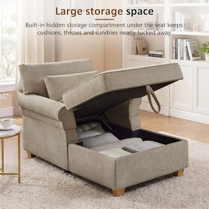 63.39" Oversized Chaise Lounge Chair with Storage, Chenille Camel, view 5