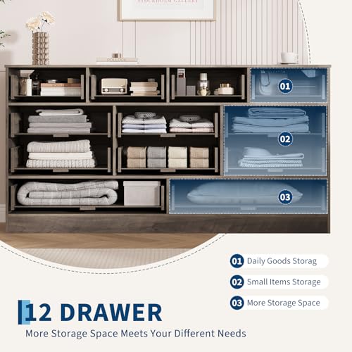 12 Drawer Wood Dresser for Bedroom, Farmhouse Chest of Drawers, view 5