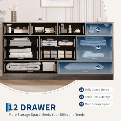 12 Drawer Wood Dresser for Bedroom, Farmhouse Chest of Drawers, view 5