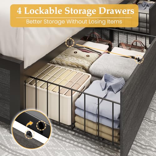 King Bed Frame with 2-Tier Storage Headboard, view 5