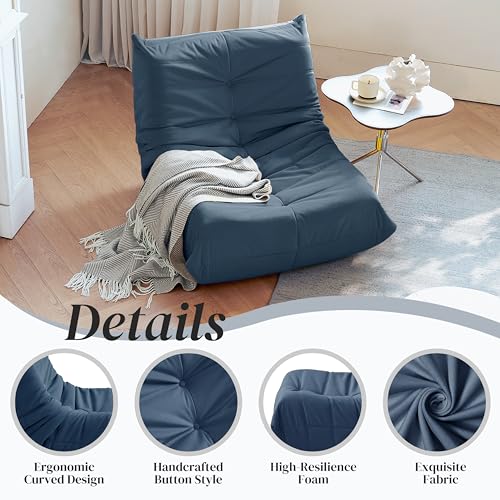 Bean Bag Chair, Fireside Chair Bean Bag Sofa for Adults, Bean Bag Chairs for Teens with High-Resilience Foam, Memory Foam & Non-Slip Base Bean Bag for Living Room, Bedroom, Office (Suede, Dark Blue)