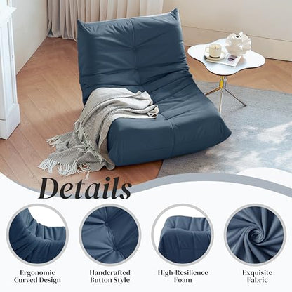 Bean Bag Chair, Fireside Chair Bean Bag Sofa for Adults, Bean Bag Chairs for Teens with High-Resilience Foam, Memory Foam & Non-Slip Base Bean Bag for Living Room, Bedroom, Office (Suede, Dark Blue)