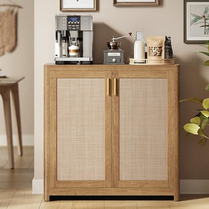 VASAGLE ELLAN Collection - Boho Buffet Cabinet with Rattan-Look Doors, Sideboard Storage Cabinet, Rounded Corners, Adjustable Shelf, for Kitchen, Natural Brown UBBK345KC01