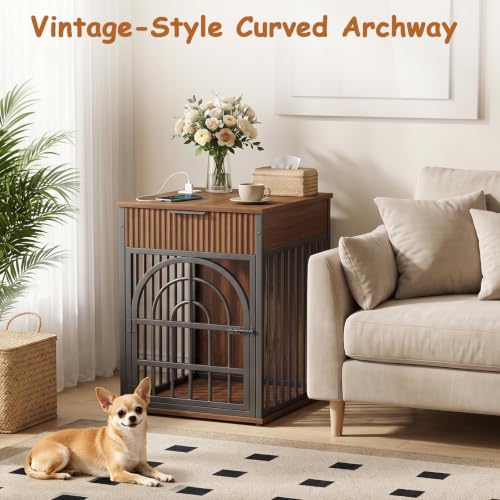 Dog Crate Furniture, Wooden Dog Kennel for Small Breed,Walnut, view 4