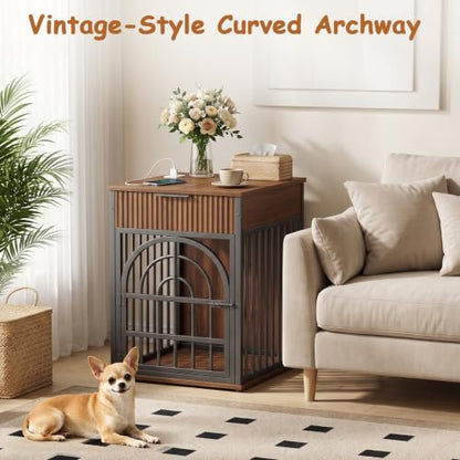 Dog Crate Furniture, Wooden Dog Kennel for Small Breed,Walnut, view 4