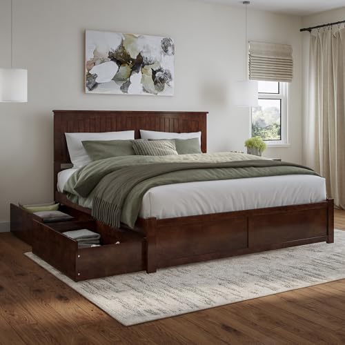 Nantucket King Platform Bed with Footboard & Storage Drawers, Walnut, view 2