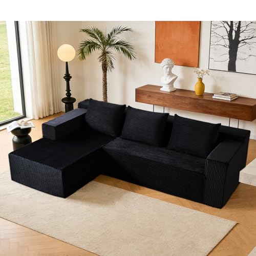 103” Modular Sectional Sofa - L Shaped Upholstered Cloud Couch, Free Combination Deep Seat Corner Sofa, Sectional Couches for Living Room, Modern Minimalist Couch, Black