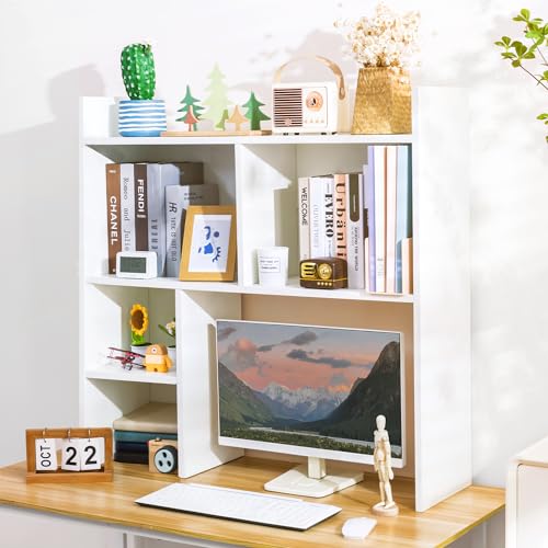 Desktop Shelf, Desk Hutch with 5 Shelves for Computer Desk, White, view 3