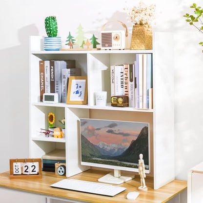 Desktop Shelf, Desk Hutch with 5 Shelves for Computer Desk, White, view 3