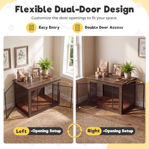 3-in-1 Wooden Dog Crate Furniture, Side Table & Kennel with Cushion, view 3