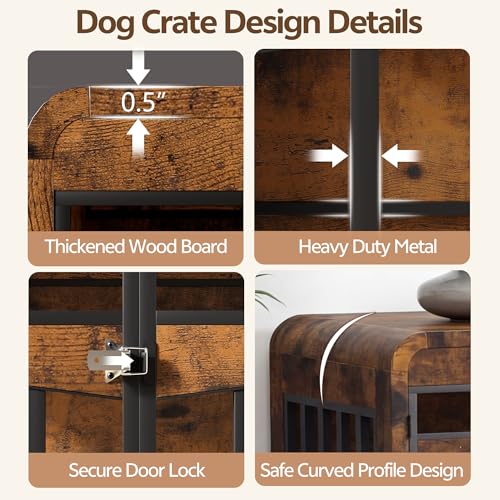 72" Double Dog Crate Furniture, Dog Crates for 2 Medium Large Dogs, view 6