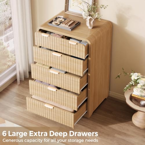 Fluted 6 Drawer Dresser for Bedroom, 43" Tall Dresser Chest of Drawers, view 4