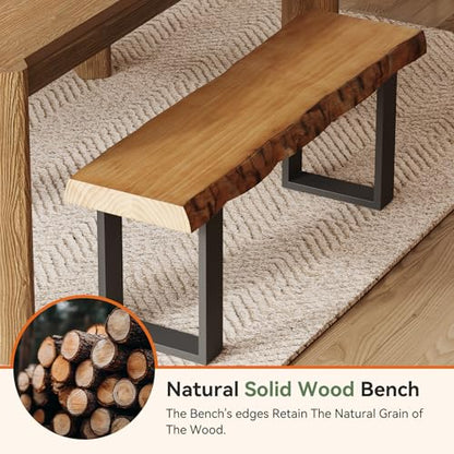Solid Wood Dining Bench, 47'' Industrial Entryway Bench with Black Metal Legs, Narrow Long End of Bed Bench for Bedroom, Kitchen, Living Room, Hallway, Easy Assembly