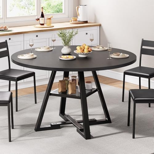 Round Dining Table for 4,Kitchen Dining Room Circle Dinner Pedestal Table,Space Saving Wood Kitchen & Dining Room Furniture (Black, 42In)