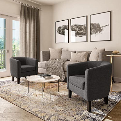 Living Room Chair, Linen Round Accent Barrel Chair, Club Tub Sofa Chair for Bedroom, Corner Chair with Flared Legs and Cozy Soft Padding - Highland (Gray)