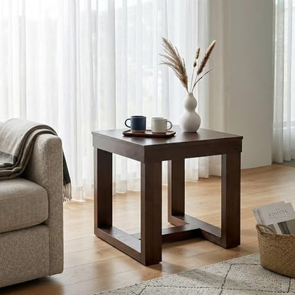 Signature Design by Ashley Watson End Table, Classic Oversized 24 Inch Square Side Table, Made of Veneers, Wood and Engineered Wood, Distressed Mid-Century Sled Base, Dark Brown