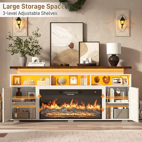 Farmhouse Fireplace TV Stand w/Power Outlet for 75/80 Inch TV, view 7