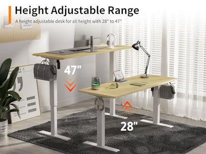 48x24 Inches Height Adjustable Electric Standing Desk with 2 Hooks for Home, view 5