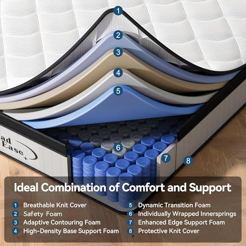 Mattress Queen Size, 14 Inch Queen Hybrid Mattress in a Box, Memory Foam with Firm Individually Wrapped Pocket Springs, Pressure Relief & Motion Isolation, CertiPUR-US Certified, 60" x 80" x 14"