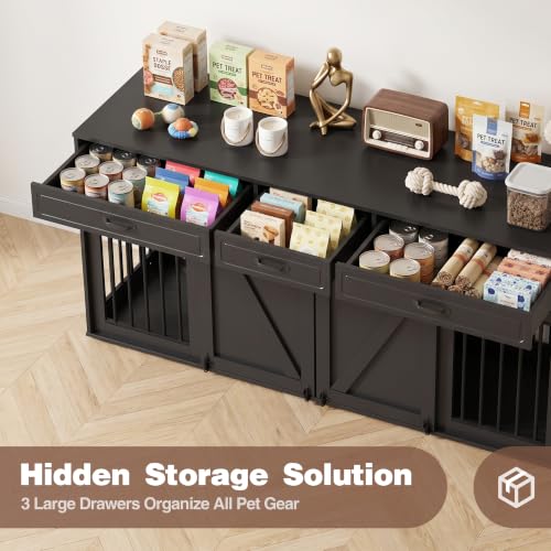Double Dog Crate Furniture, 71" TV Stand Kennel for 2 Dogs, view 5