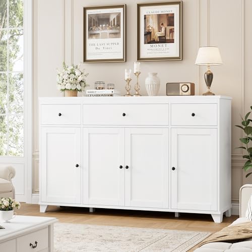 55" Kitchen Buffet Cabinet with Storage, Sideboard with Drawer, White, view 5