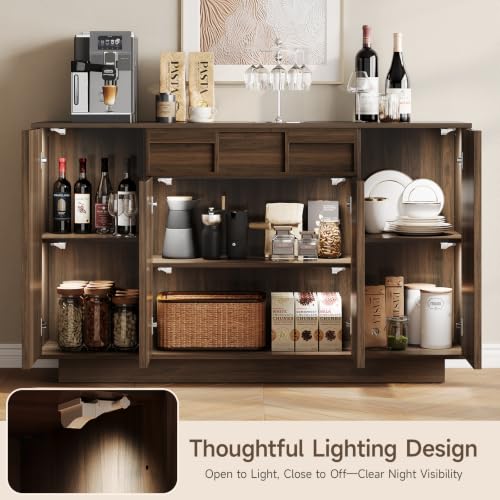 55" Sideboard Buffet Cabinet with Storage Drawer & Built-in Lights, view 7