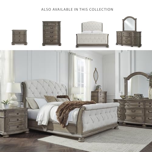 Upholstered Sleigh Bed Frame in Light Brown, view 7