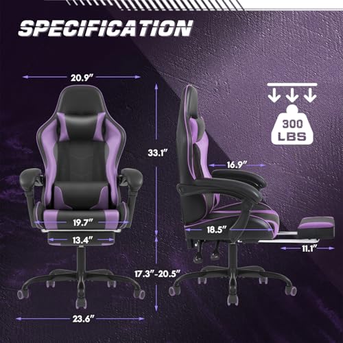 Gaming Chair with Footrest and Massage Lumbar Support, Computer Chairs, view 4
