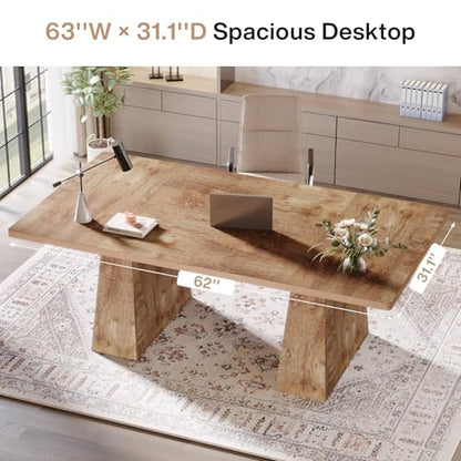 63-Inch Executive Desk, Large Office Computer Desk with Double Pedestal, view 7