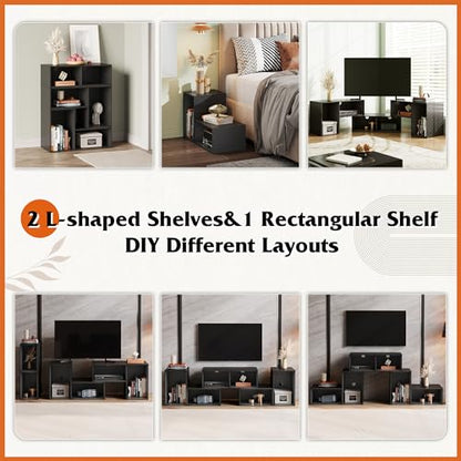 TV Stand, Deformable TV Stand with LED Strip, Modern Entertainment Center, Gaming Media 3 Pieces Console Cabinet for Living Room, Bedroom, Black