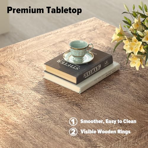 31.5 in Rustic Coffee Table for Living Room with X-Design, Square | Farmhouse Center Table, Wooden Pedestal, Small Space, Home Office Tea Accent Table for Apartment, Easy Assembly, Dark Oak