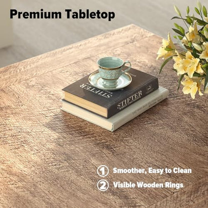 31.5 in Rustic Coffee Table for Living Room with X-Design, Square | Farmhouse Center Table, Wooden Pedestal, Small Space, Home Office Tea Accent Table for Apartment, Easy Assembly, Dark Oak